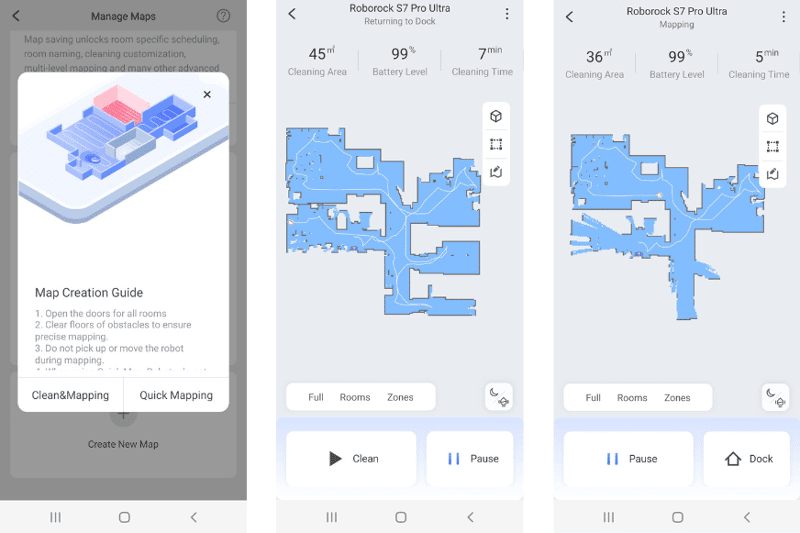 You can watch the quick mapping of the Roborock S7 Pro Ultra live through the app.